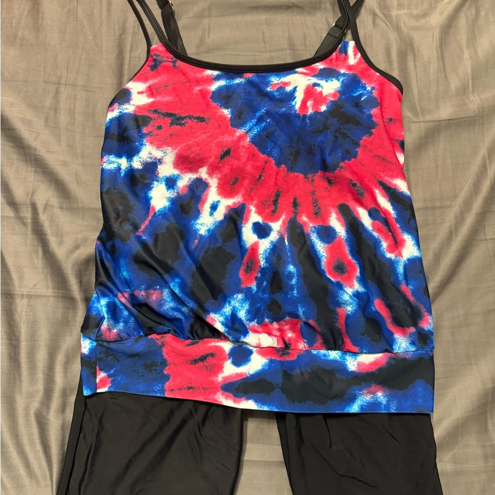 Amazon Women's Tie-Dye Bikini Top - Red, Blue, Black